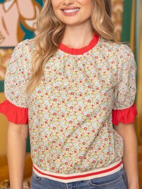 voy banded floral top - red